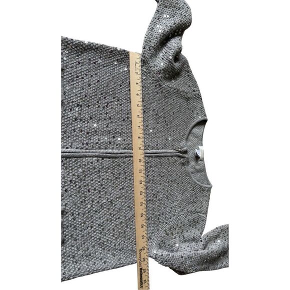 Chico’s Full Zip Sequined Jacket Cardigan size 1 US M 8 Silver Gray - Picture 6 of 9